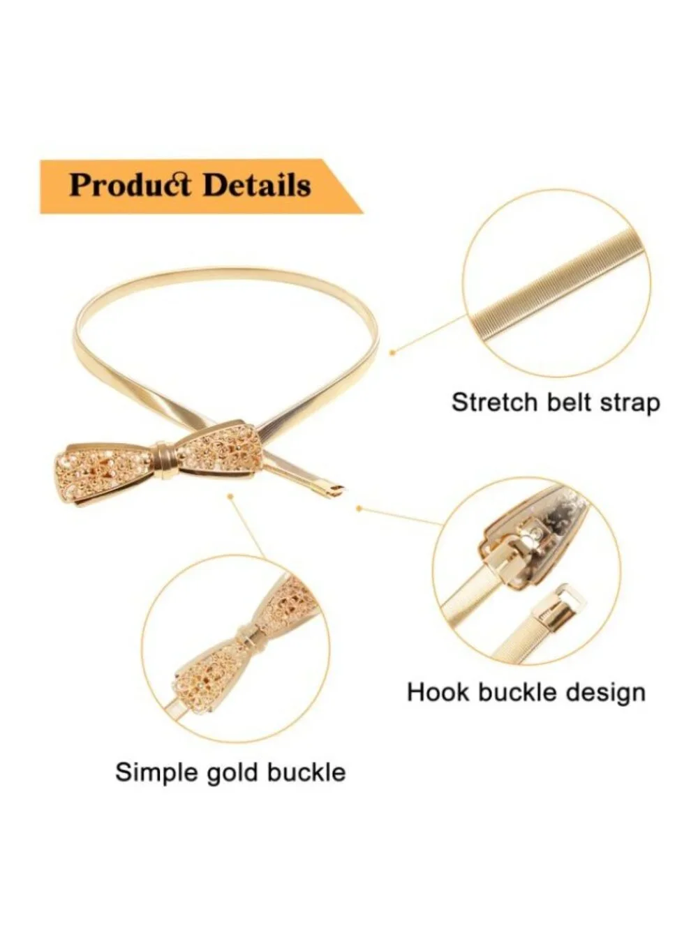 Gold Metal Bow Belt With Skinny Stretchy Waistband